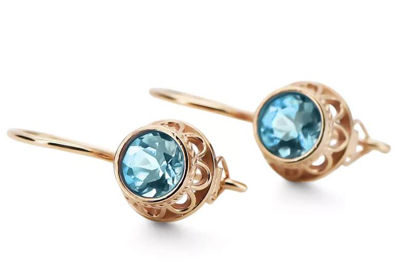 Des boucles d'oreilles Aigue-marine Or rose 14 carats vintage d'origine Style vintage vec117r